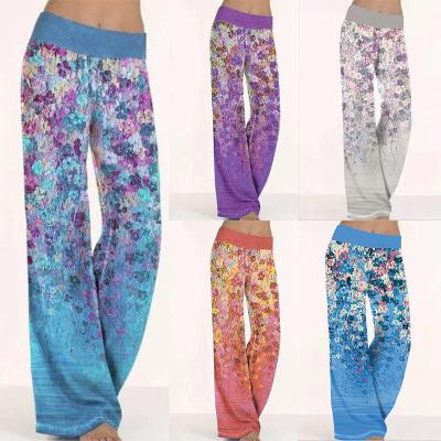 China Anti-wrinkle Temperament Full Color Printing Loose Wide Leg Pants Floral Funky Women Wide-leg Pants for sale