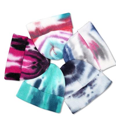 China JOINT personality hip-hop tie-dye warm soft winter hat fashionable unisex candy colors knitted hat without brim for sale