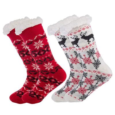 China New Year Fleece Anti-skid Warm Comfortable Lining Knit Non Slip Home Winter Thick Fuzzy Christmas Socks for sale