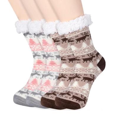 China Anti-skid Christmas Sleep Thick Warm Socks Non Slip Women Winter Mid Tube Soft Velvet Socks for sale