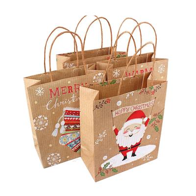 China Food Contact Present Christmas Snack Apparel Box Merry Christmas Paper Gift Packaging Bags Kraft Paper Bags for sale