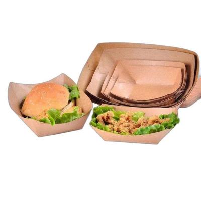 China Disposable White Food Contact Kraft Paper Boat Box For Chip Food Tray Greaseproof Paper Fried Food Storage Box for sale