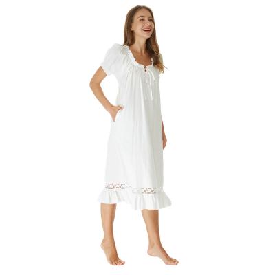 China Breathable Nightdress white Nightgown custom White Cotton Nightdress OEM House Robe ODM Nightgown white for sale