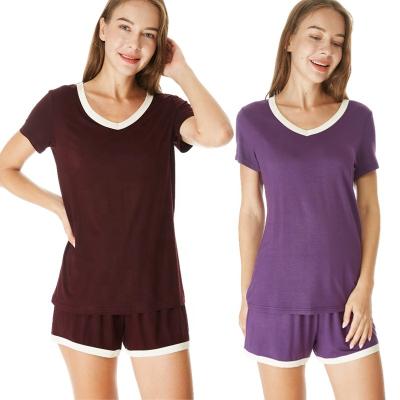 China QUICK DRY v neck custom short sleeved women pajamas v neck summer loungewear breathable casual comfortable for sale