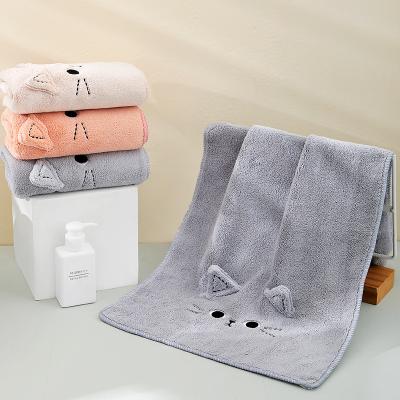 China Factory Wholesale Viable Cartoon Cat Facial Towels 35*75cm Coral Fleece Face Towel Hair Absorbent Drying Towels for sale