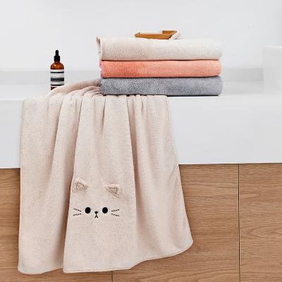 China Custom Towels Coral Fleece Bath Towel Super Absorbent 70*140cm Viable Plant Bath Sheets Cartoon Cat Shower Towels for sale