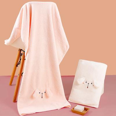 China Factory Custom 70*140cm Bath Towels Cartoon Rabbit Sustainable Shower Towels Absorbent Coral Fleece Bath Towel for sale