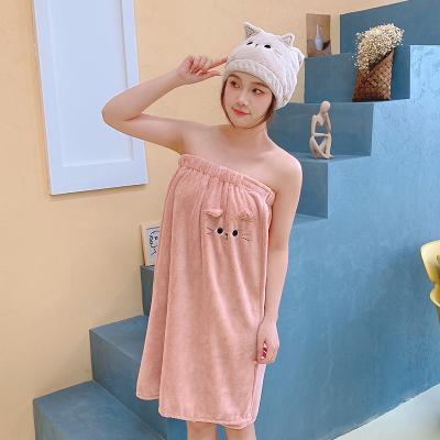 China 70*140cm Cartoon Cat Viable Bath Skirt Wrap Coral Fleece Bath Dress Towel Absorbent for sale