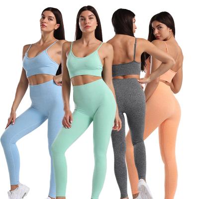 China Logo Breathable Custom Stretch Skin Friendly Yoga Seamless Suit Use Gym Fitness Sets Bra And Gaiters For Women for sale