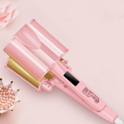 China Three Barrel Big Wave Hair Curler Heat Adjustable Settings With LCD Temperature Display Curling Iron for sale