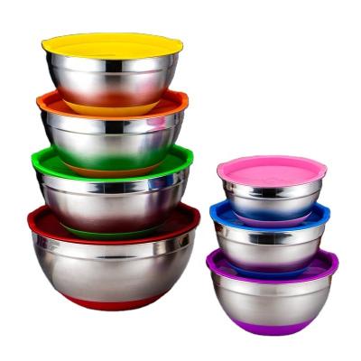 China Sustainable Home Kitchen Salad Bowl (Set 5) Of Silicone Non-Stick Stainless Steel Salad Mixing Bowls Set for sale