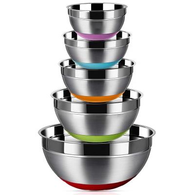 China New arrival viable factory cheap silicone bottom stainless steel bowls salad round mixing bowl with cover for sale