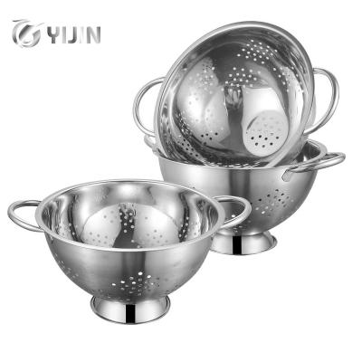 China Viable Wholesale Supplier Small Hole Double Handles Colander Strainer Stainless Steel Fruit Mesh Basket for sale