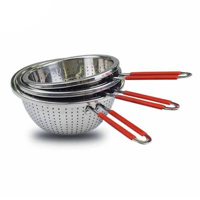 China Sustainable Hot Sale Kitchen Used Washing Rice Sieve 201 Stainless Steel Colander With Single Handle for sale