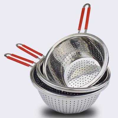 China Fruit Vegetable Sieve Stainless Steel Easy Clean Metal Basket Wash Punch Basket for sale