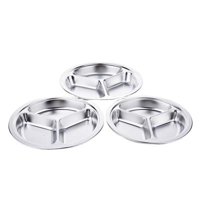 China Sustainable Cheap Restaurant Food Stainless Steel Dinner Tray Camping Divided Compartments Dish for sale