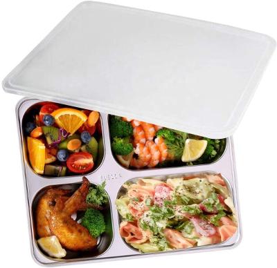 China Sustainable Factory Price Stainless Steel Camping Dish Divided Plates Lunch Tray for sale