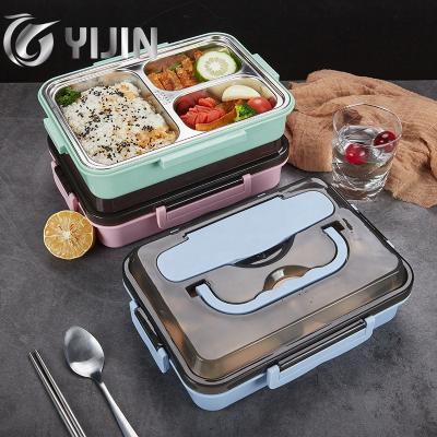 China Viable Food Tier Compartments Kids Student Food Container 304 Stainless Steel Metal Divided Lunch Bento Box for sale