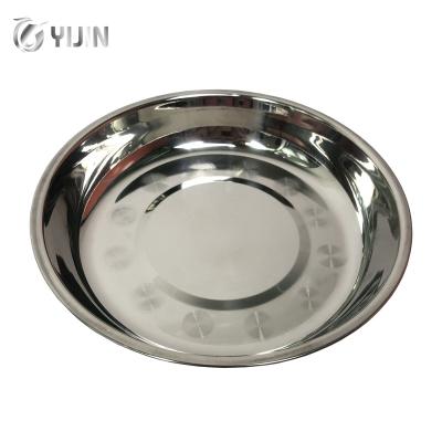 China Sustainable wholesaler ss201 round food dinner plate stainless steel serving tray for kitchen restaurant for sale