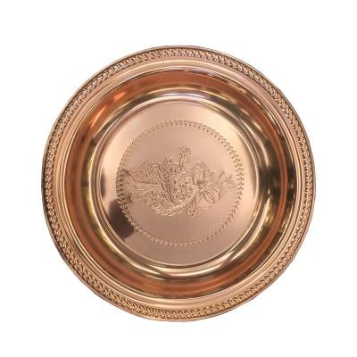 China Sustainable Good Service Metal Food Fruit Dinner Mounted Gold Charger Dish Stainless Steel Serving Tray for sale