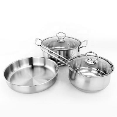 China Viable wholesale cheap price 5 pieces pan/cooking pot 410 stainless steel cookware set with glass lid for sale