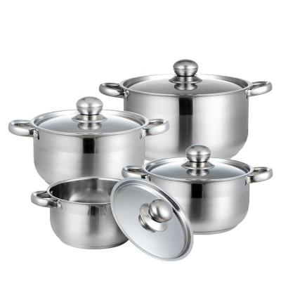 China Sustainable Hot Selling Support Induction Double Bottom Cooking Pots 8pcs Stainless Steel Cookware Set With Glass Lid for sale