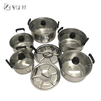 China Viable Wholesale Price 5 Piece Set Double Handle Soup Stock Pot Stainless Steel Cooking Pot Set With Glass Lid for sale