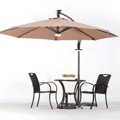 China Modern Hanging Parasol With Lights Spot Garden Umbrella With Light Tilt Adjustment Solar Led Outdoor Parasol for sale