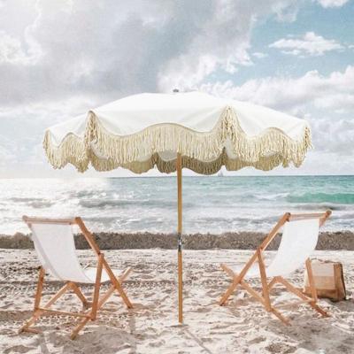 China Supplier Customized Modern Cheap Foldable Wooden Beach Umbrella With Tassels for sale