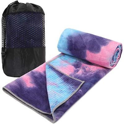 China QUICK DRY custom yoga towel non slip tie dyed hot yoga mat towel with mesh bag for sale