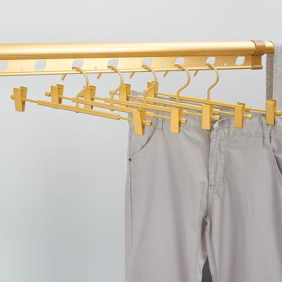 China Minimalist Non-slip Pants Dress Up Skirt Display Pants Hangers With Gold Staples Aluminum Hanger for sale