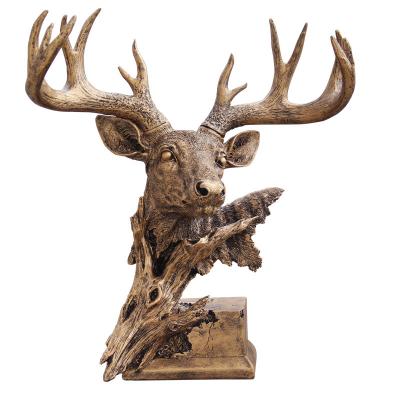 China Custom Interior Decorative Europe Resin Deer Bronze Painting Head Statue for sale