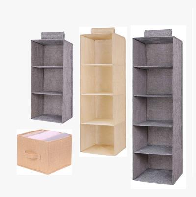 China CLASSIC Washable Cotton And Multilayer Hanging Wardrobe Canvas Storage Bag Hangable Clothes Drawer Box for sale