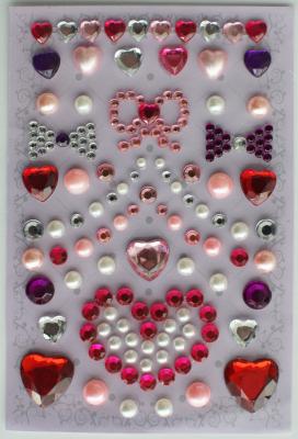 China Red Brightness Love Heart Stickerswith Rhinestone , OEM for sale