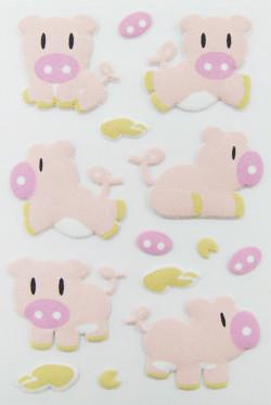 China Fuzzy PVC pink cute animal stickers / 3D Puffy Stickers porkling Dimension for sale