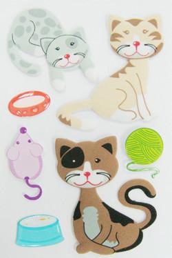 China cartoon blue Puffy Stickers For Kids Lovely cats Fuzzy PVC + Foam + PET for sale