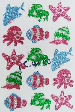 China Customized Glitter Stickers Lovely Sea Animals PVC Non-toxic for sale