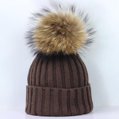 China JOINT Wholesale Cheap Women Knitting Real Raccoon Fur Fuzzy Winter Hat for sale