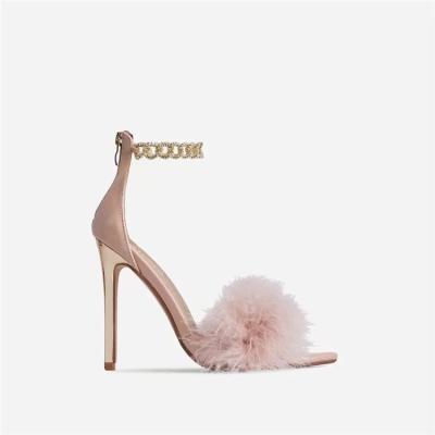 China Fashion trend China manufacture high heel thin slippers feather sandals fashionable fur sandals gorgeous women for sale