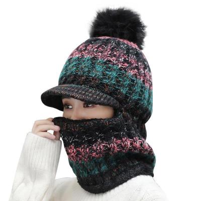 China New COMMON Knitted Outdoor Warm Loose Comfortable Hat Women Winter Hat Set Thickening Velvet Warmer Scarf Two-Piece Beanies Plus Hat for sale