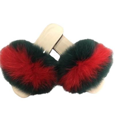 China Fashion Trend Wholesalers Real Big And Raccoon Fur Fox Fur Slippers Slide Sandals Outdoor Shoes For Women for sale