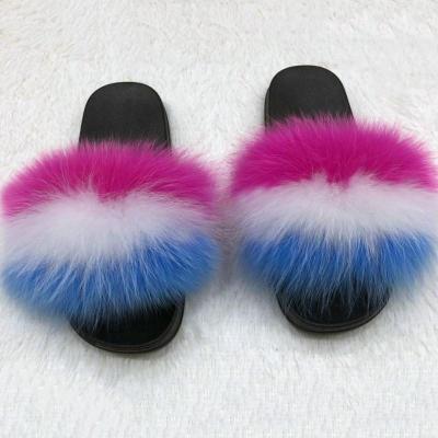 China Fashion trend thick-soled wool slippers for women 2020 new fashion leather with fox wool cotton flip flops for sale