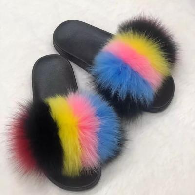 China Fashion Trend Wholesale Colors Real Fox Fur And Raccoon Fur Slides Slippers For Women Kinds Ladies Sandals Slippers Shoes Indoor Home for sale