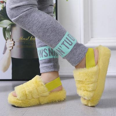 China Breathable Cute Kids Love Fur Slides Shoes Latest Design Little Kids Infant Baby Slippers With Strap for sale