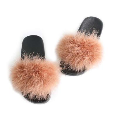 China Outdoor Products Wholesale Customization Ostrich Fur Slippers Bedroom Kids Ladies Slippers 2020 For Children for sale