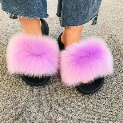 China Fashion Trend Winter Plush Fuzzy Indoor Home Faux Fur Fluffy Slippers Hot Pink For Women for sale