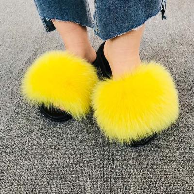 China Fashion Trend 2021 Summer Women Custom Genuine Slides Fashion Fox Fur Slippers for sale