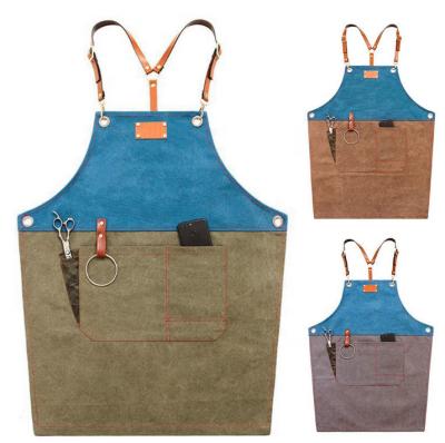 China Color Matching Logo Printing Canvas Apron Custom Cafe Restaurant Florist Work Apron for sale