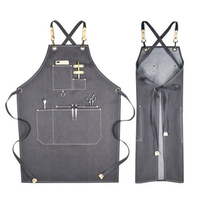 China Custom Printed LOGO Cafe Kitchen Aprons Anti-fouling Fashionable Denim Apron for sale