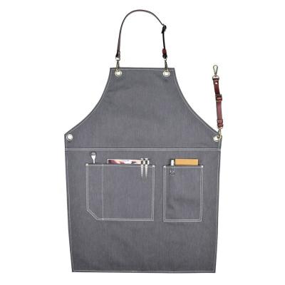 China Custom Logo Printed Collar Apron Warm Anti-fouling Denim Apron Coffee Cooking Apron Workwear for sale